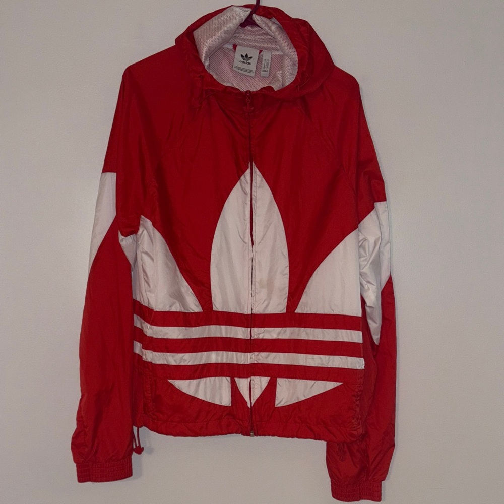 Adidas Red and White Trefoil Windbreaker